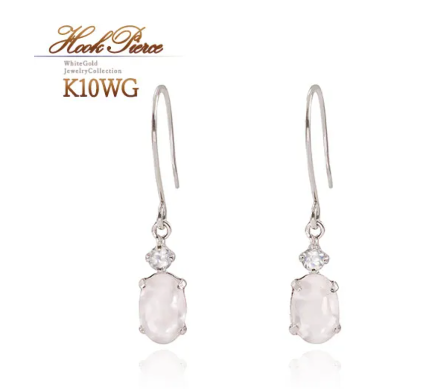 K10WGローズクォーツ&ブルームーンストーンフックピアス