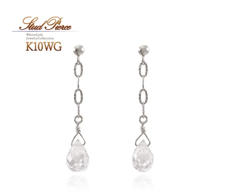 K10WGホワイトトパーズティアドロップピアス