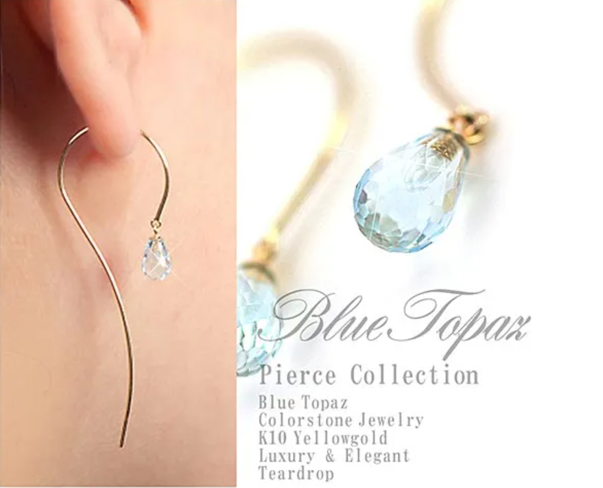 K10YGブルートパーズ ティアドロップ ロングピアス