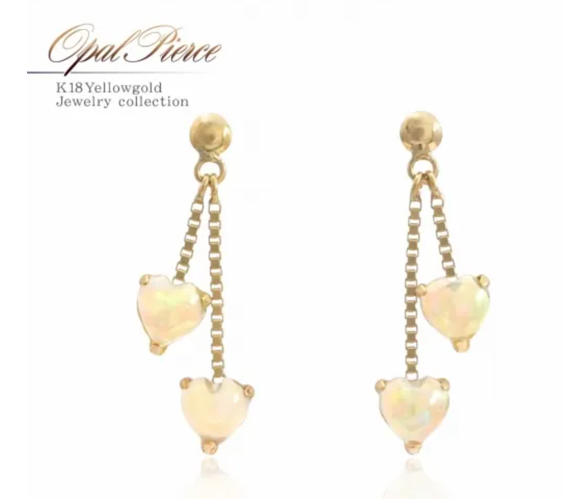 K18YG オパールハートピアス