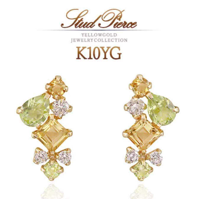 K18YG ペリドット＆シトリン＆ジルコニアピアス